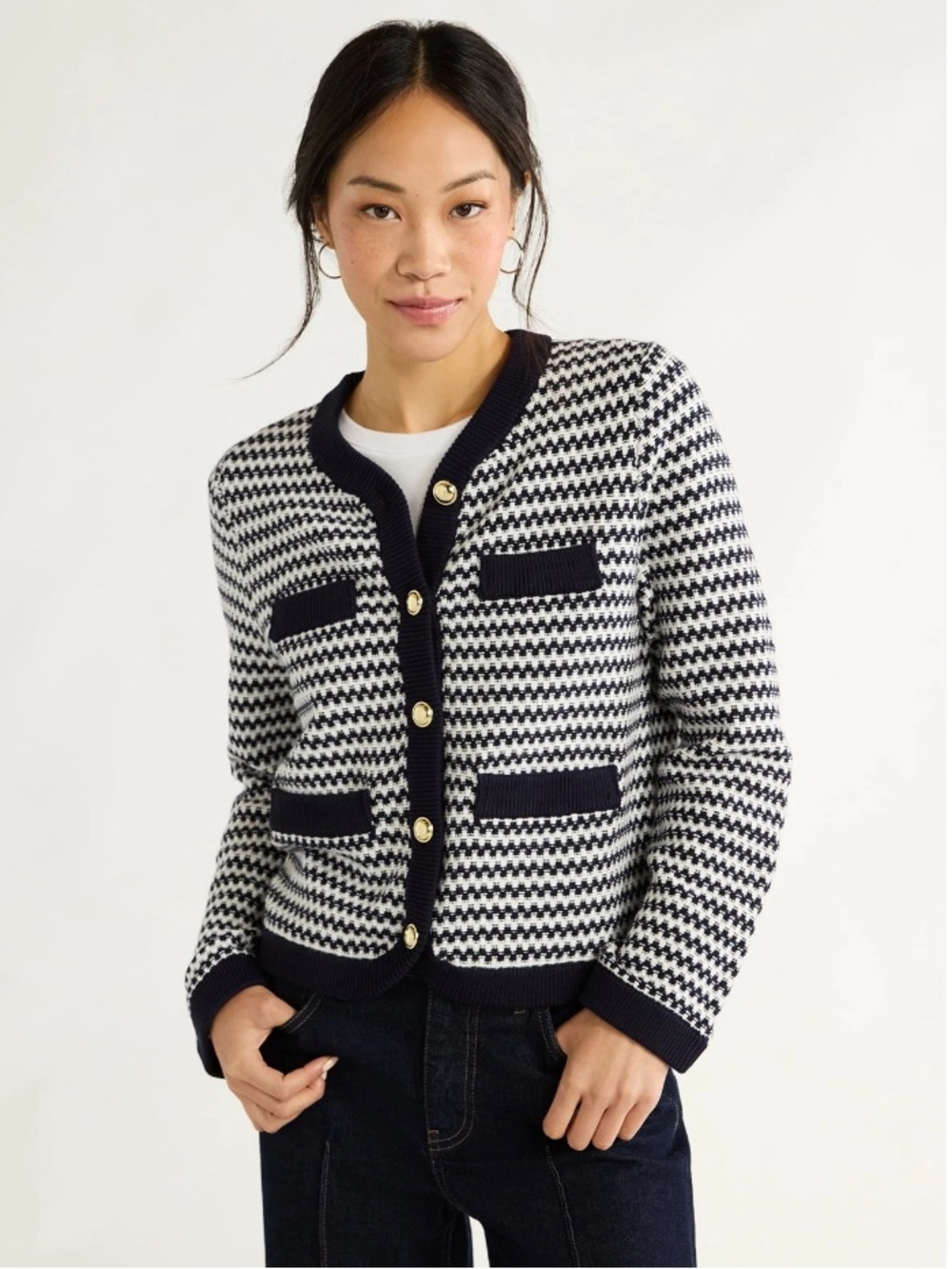 Free Assembly‎ Textured Cardigan Sweater with Welt Pockets, Size 8/10 NWT